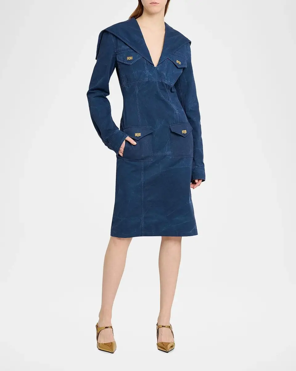 Ferragamo Washed Cotton Gabardine Midi Dress | Thumbnail 7 Ferragamo Washed Cotton Gabardine Midi Dress | Thumbnail 7