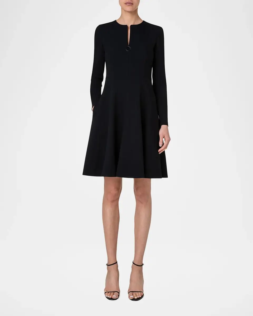 Akris punto Long-Sleeve Cotton Jersey Zip Front Mini Day Dress | Thumbnail 2 Akris punto Long-Sleeve Cotton Jersey Zip Front Mini Day Dress | Thumbnail 2