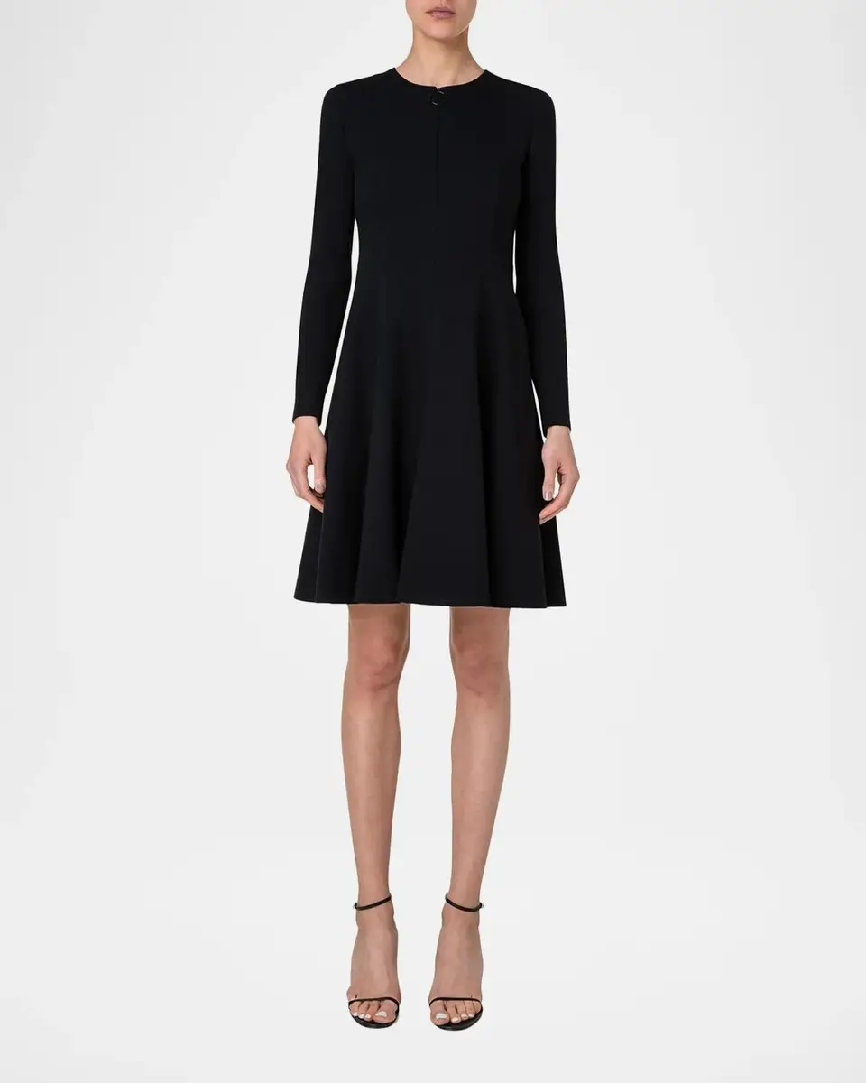 Akris punto Long-Sleeve Cotton Jersey Zip Front Mini Day Dress | Thumbnail 4 Akris punto Long-Sleeve Cotton Jersey Zip Front Mini Day Dress | Thumbnail 4