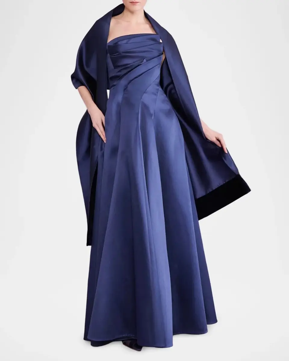 Talbot Runhof Velvet-Trim Satin Stole | Thumbnail 2