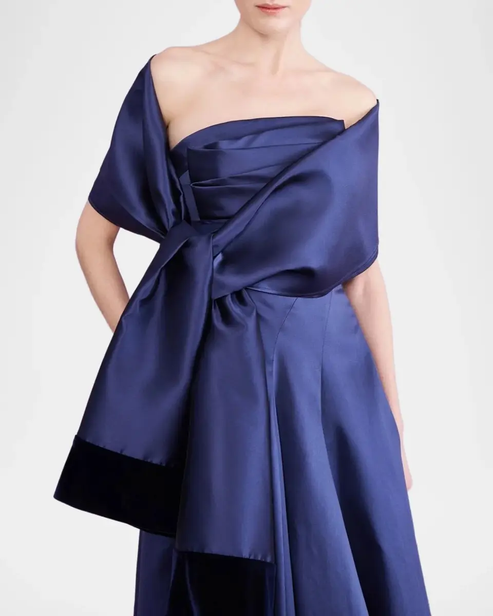 Talbot Runhof Velvet-Trim Satin Stole | Thumbnail 5