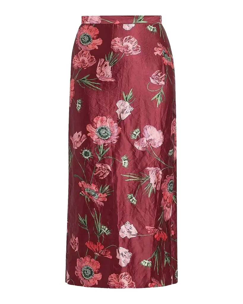 Erdem Floral Satin Midi Skirt