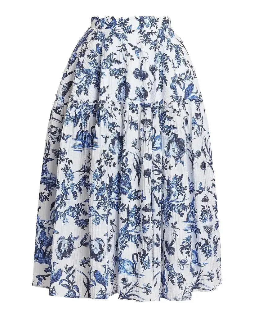 Erdem Printed Crinkled Midi Skirt