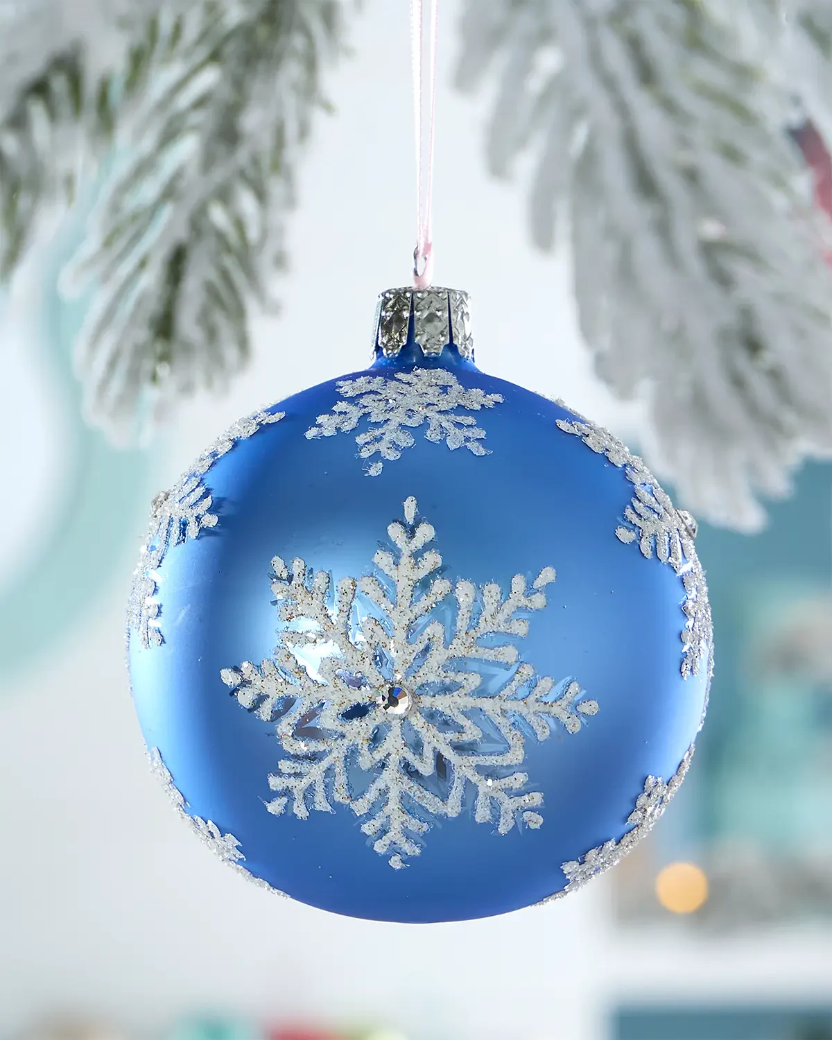 Exclusive Snowflakes on Matte Blue Ball Christmas Ornament