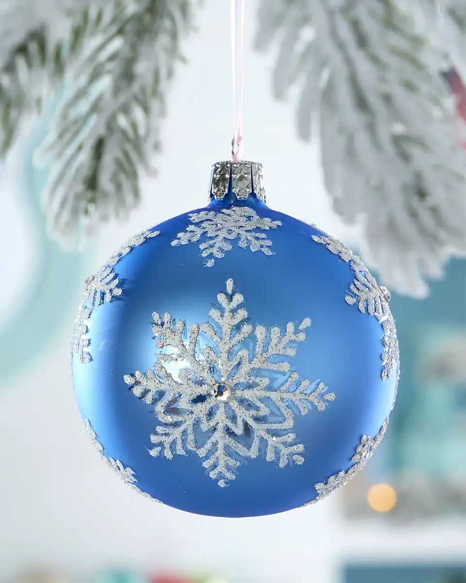 Exclusive Snowflakes on Matte Blue Ball Christmas Ornament
