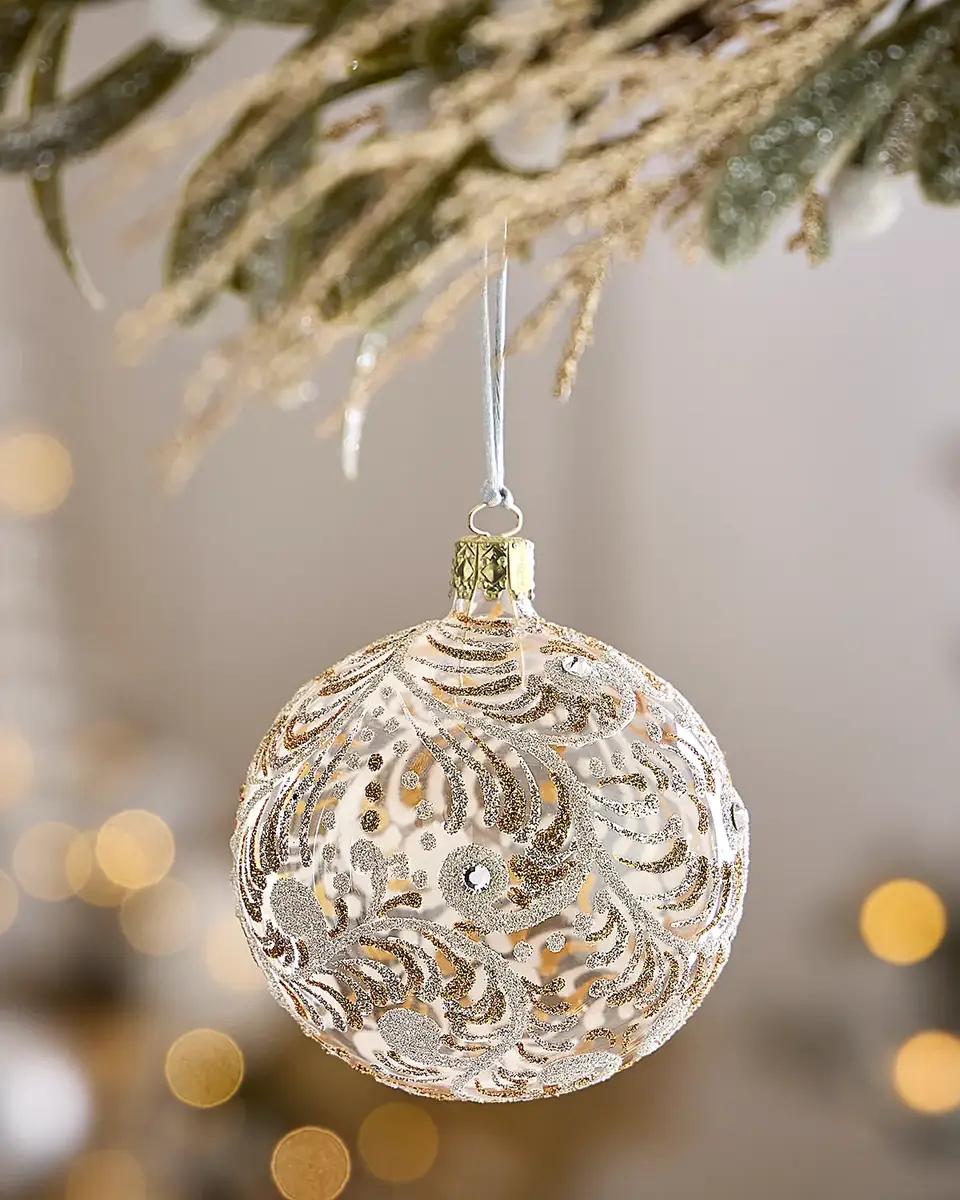 Exclusive Glitter-Embellished Transparent Ball Christmas Ornament