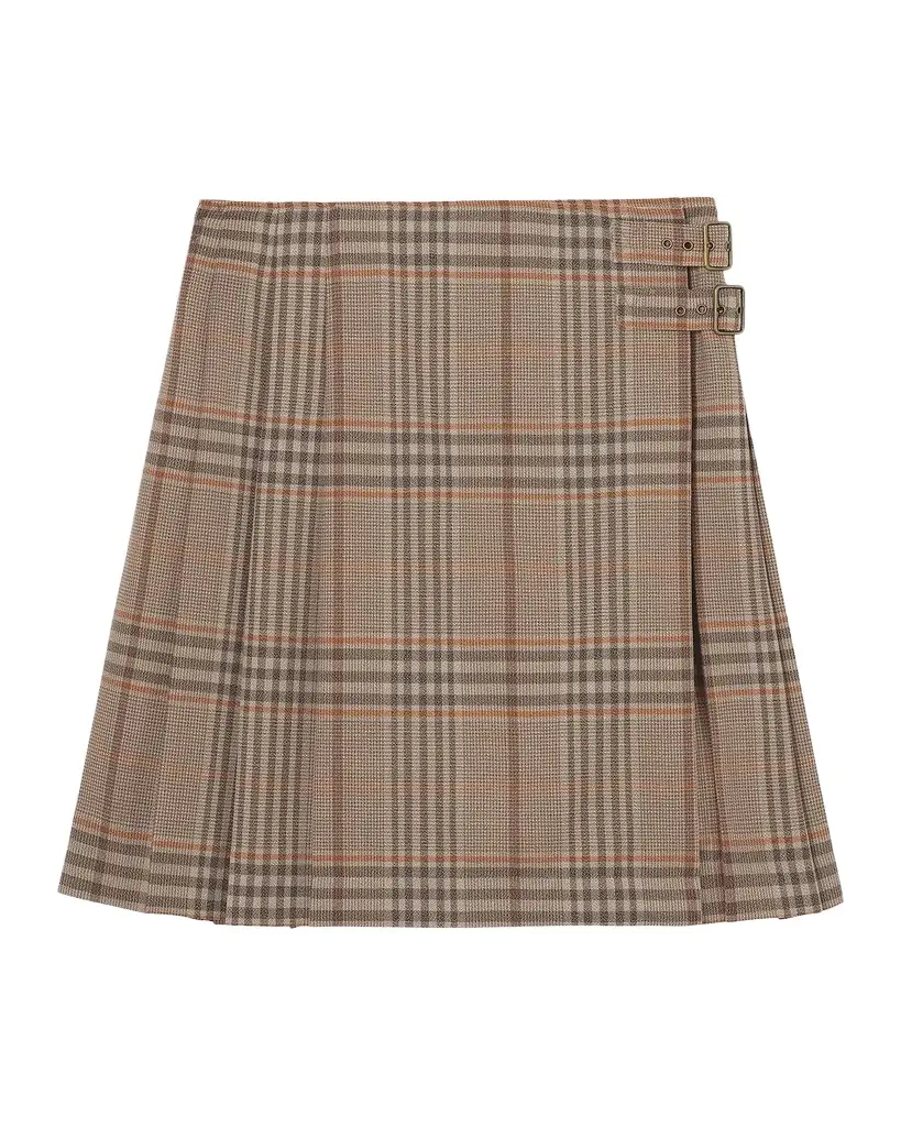 Burberry Odessa Check Wool Mini Skirt