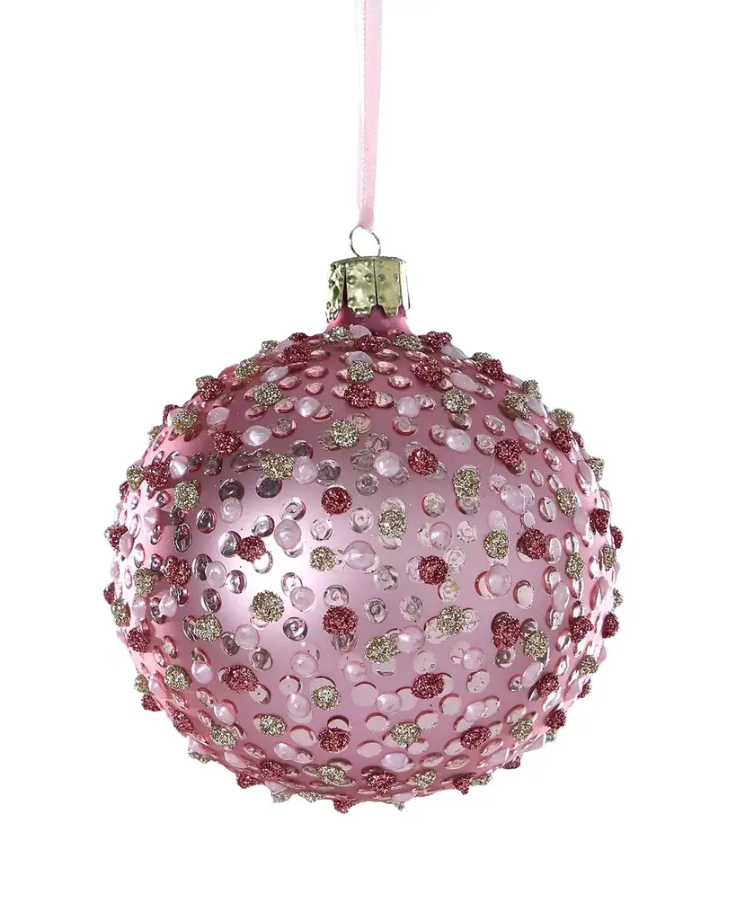 Exclusive Glitter Polka Dots on Matte Pink Ball Christmas Ornament
