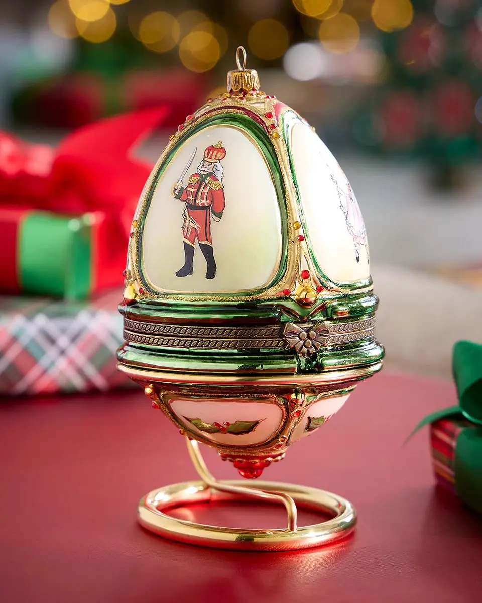Komozja Christmas Tree with Presents in Hinged Egg Christmas Ornament with Stand