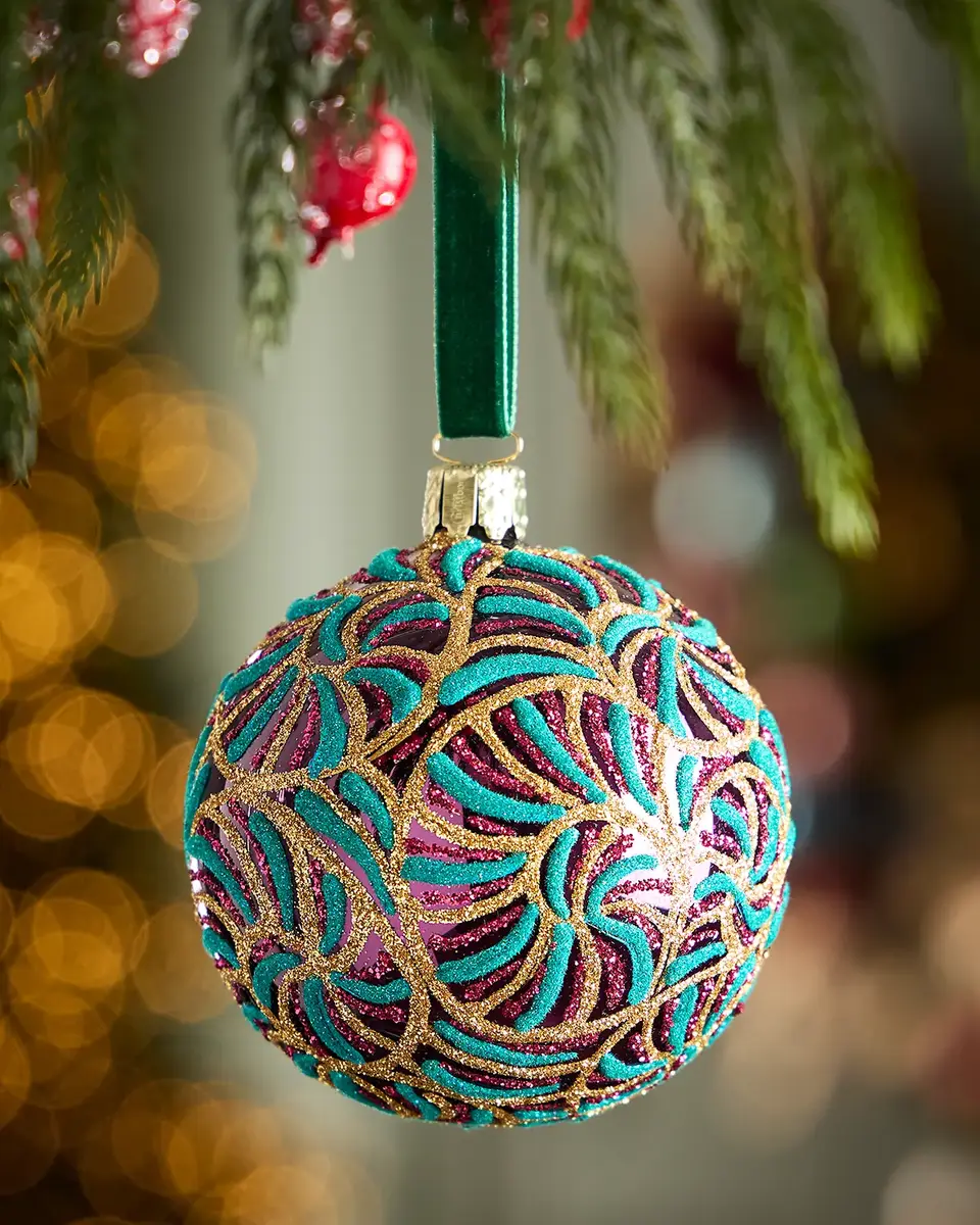 Exclusive Glitter Swirls on Shiny Orchid Ball Christmas Ornament