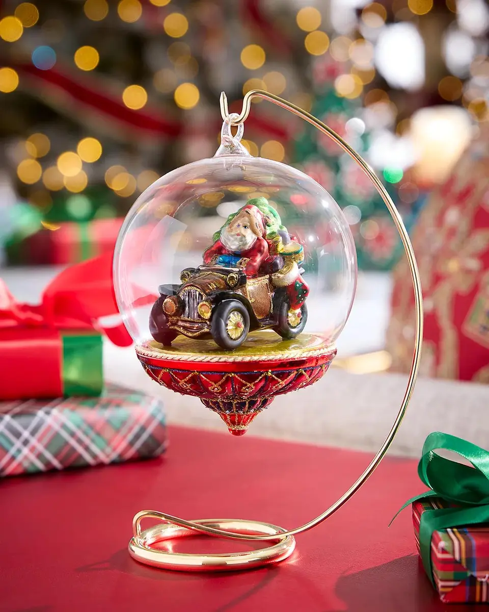 Komozja Santa in a Classic Car Globe Christmas Ornament with Stand