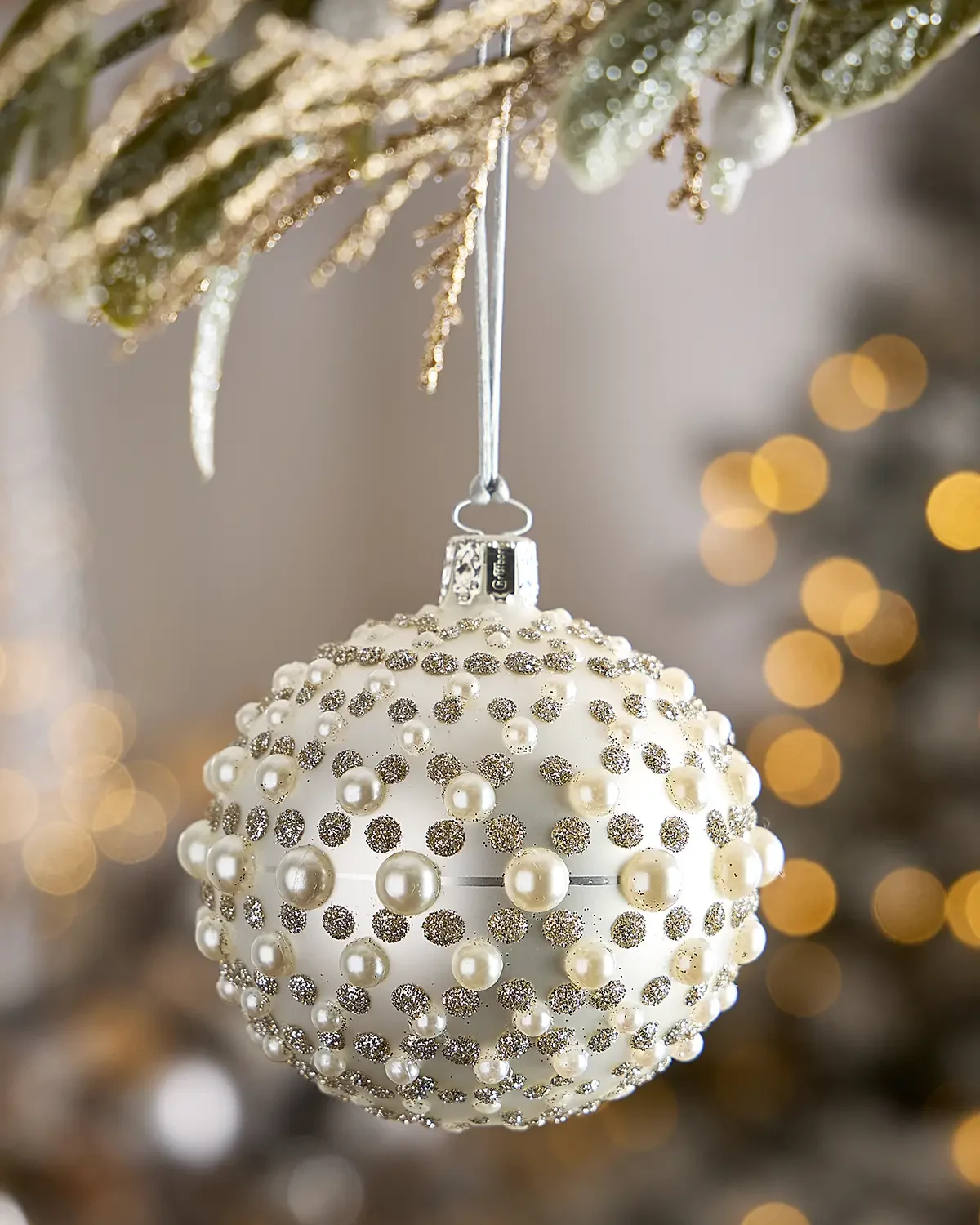 Exclusive Pearly & Glitter Matte White Ball Christmas Ornament