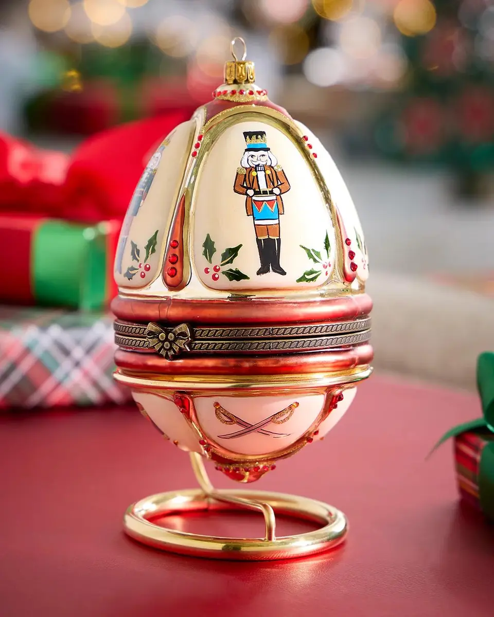 Komozja Nutcracker on Rocking Horse in Hinged Egg Christmas Ornament with Stand | Thumbnail 3 Komozja Nutcracker on Rocking Horse in Hinged Egg Christmas Ornament with Stand | Thumbnail 3