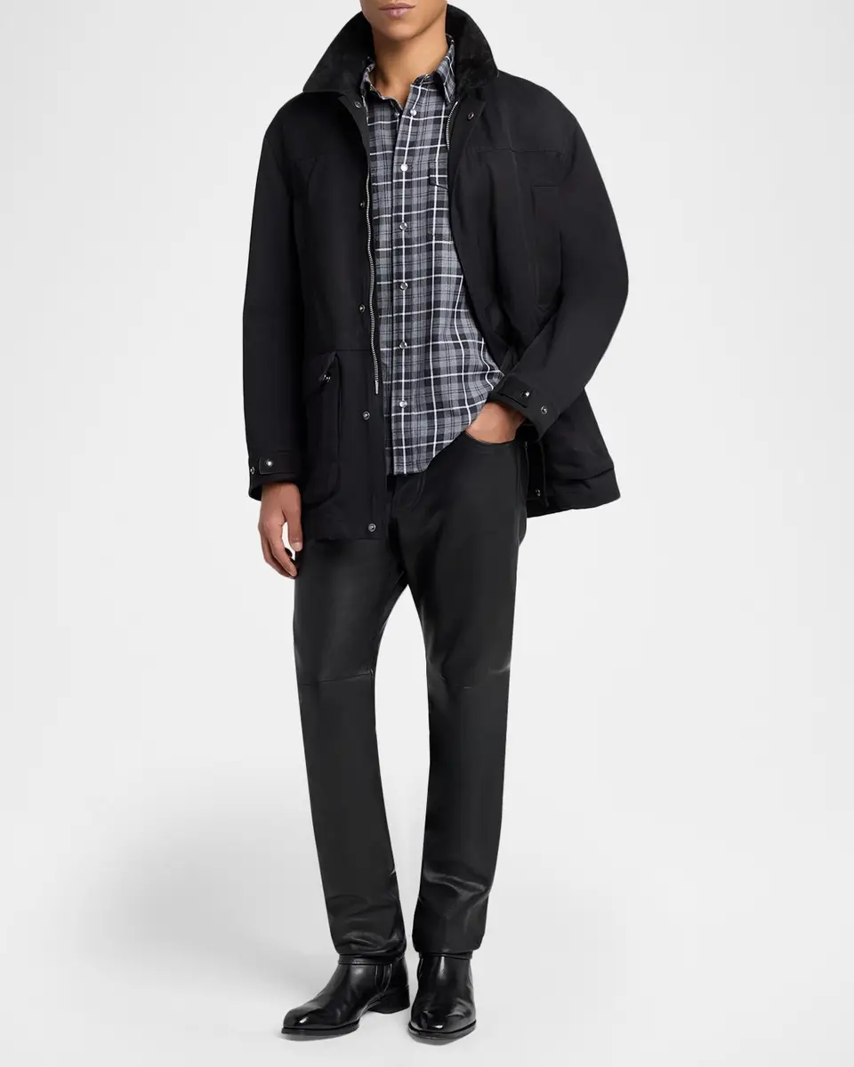 Tom Ford Men's Cotton and Cashmere Check Snap-Front Western Shirt | Thumbnail 2 Tom Ford Men's Cotton and Cashmere Check Snap-Front Western Shirt | Thumbnail 2
