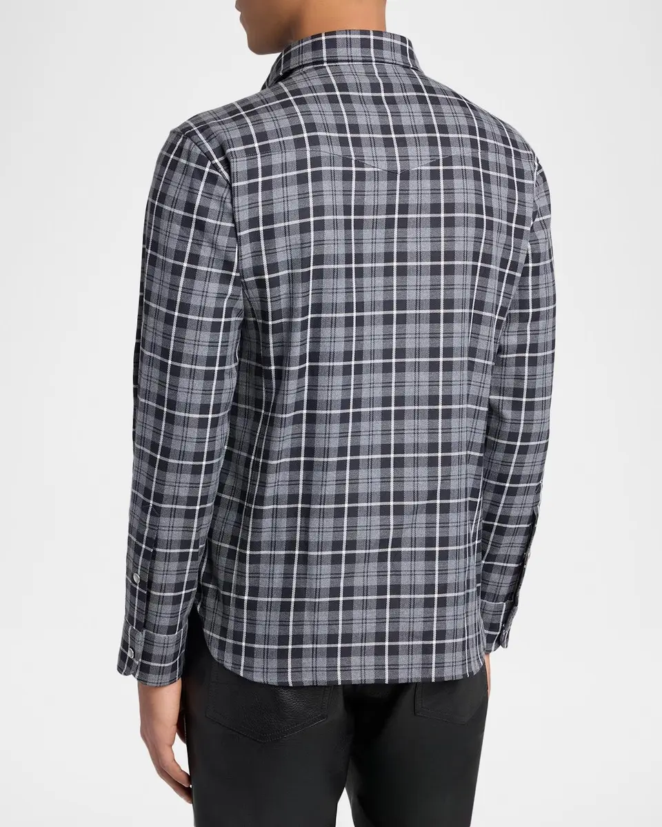 Tom Ford Men's Cotton and Cashmere Check Snap-Front Western Shirt | Thumbnail 3 Tom Ford Men's Cotton and Cashmere Check Snap-Front Western Shirt | Thumbnail 3