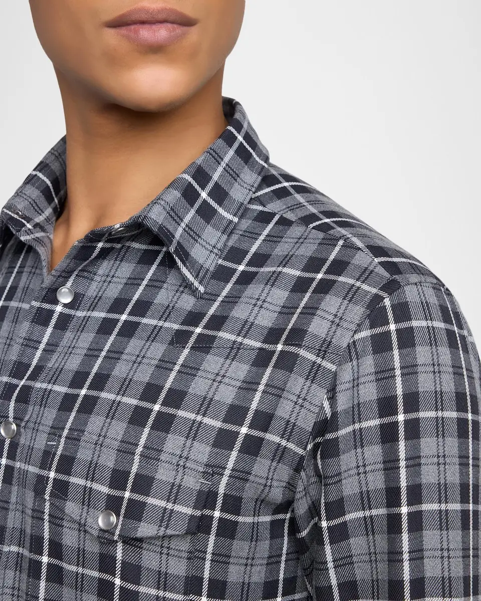 Tom Ford Men's Cotton and Cashmere Check Snap-Front Western Shirt | Thumbnail 5 Tom Ford Men's Cotton and Cashmere Check Snap-Front Western Shirt | Thumbnail 5
