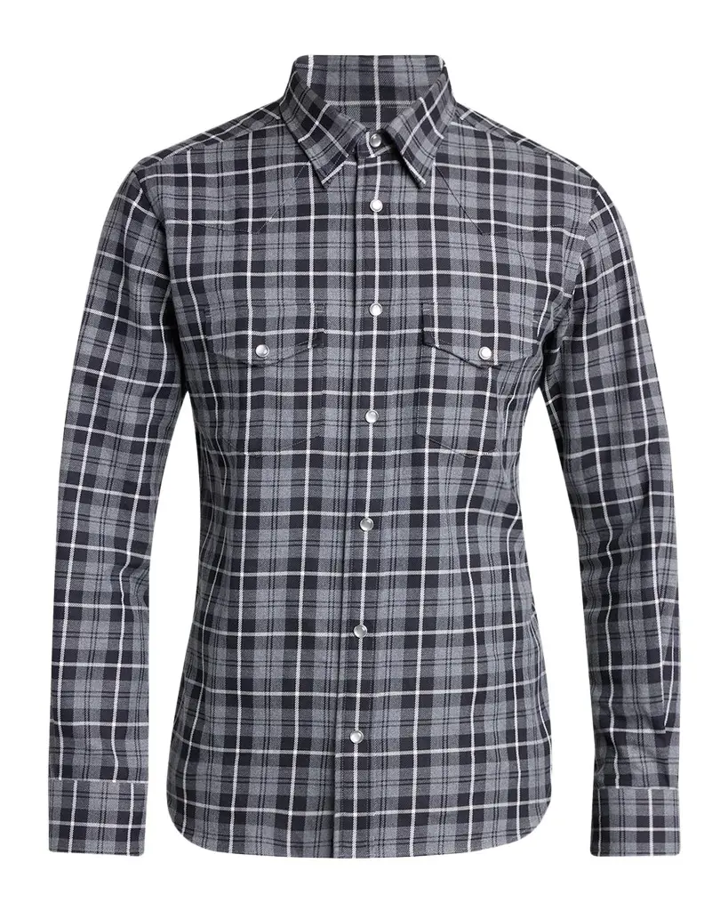 Tom Ford Men's Cotton and Cashmere Check Snap-Front Western Shirt