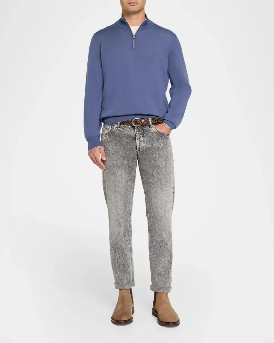Brunello Cucinelli Men's Cashmere Fine-Gauge Quarter-Zip Sweater | Thumbnail 2 Brunello Cucinelli Men's Cashmere Fine-Gauge Quarter-Zip Sweater | Thumbnail 2