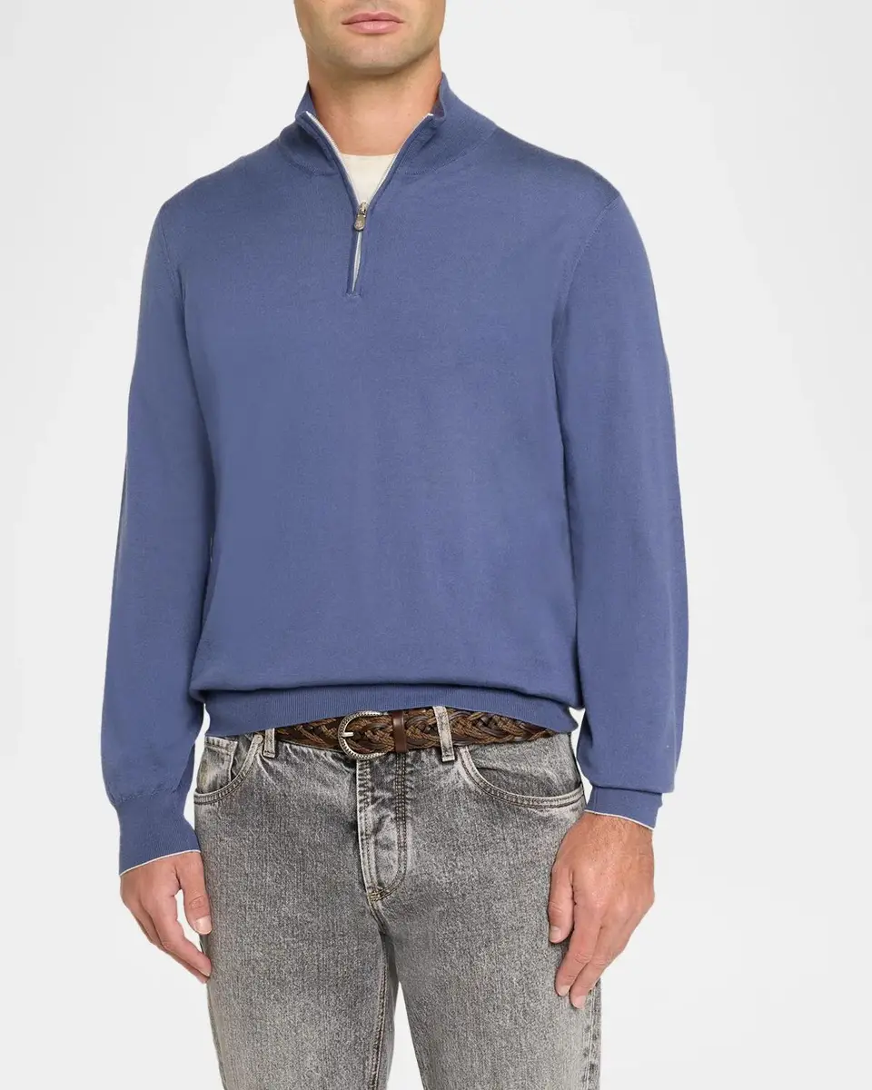 Brunello Cucinelli Men's Cashmere Fine-Gauge Quarter-Zip Sweater | Thumbnail 4 Brunello Cucinelli Men's Cashmere Fine-Gauge Quarter-Zip Sweater | Thumbnail 4