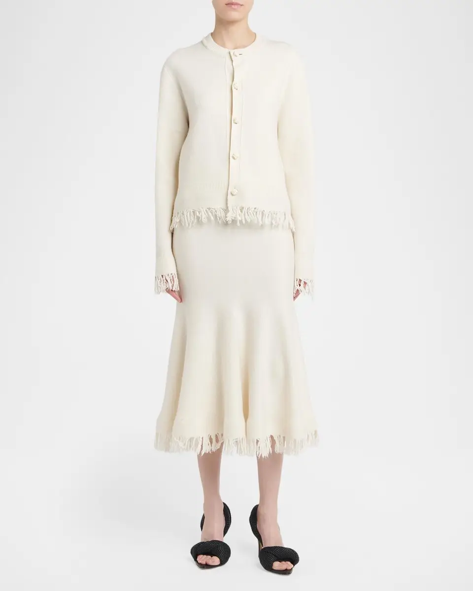 Bottega Veneta Intrecciato Button Fringed Wool Crewneck Cardigan | Thumbnail 2 Bottega Veneta Intrecciato Button Fringed Wool Crewneck Cardigan | Thumbnail 2
