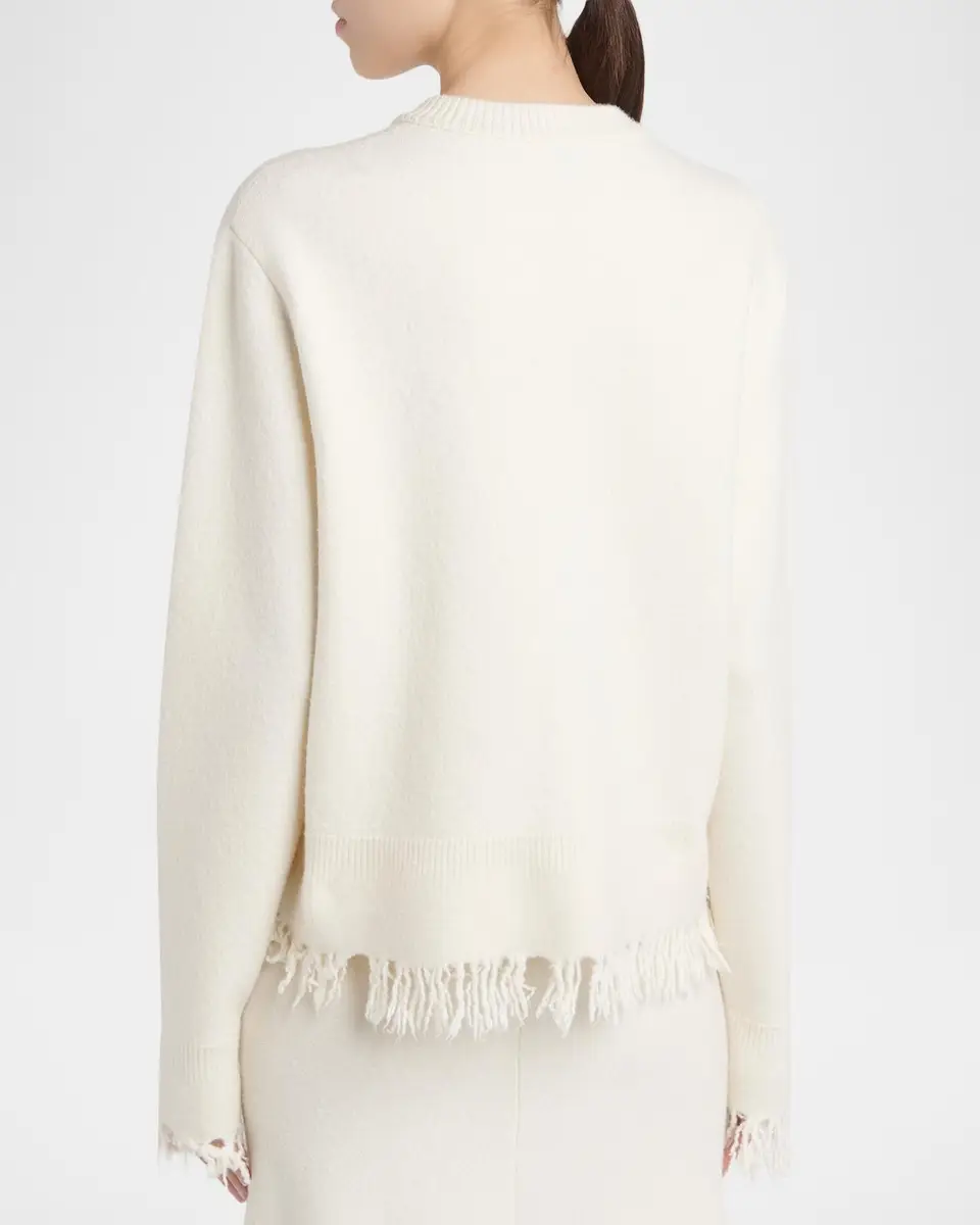 Bottega Veneta Intrecciato Button Fringed Wool Crewneck Cardigan | Thumbnail 3 Bottega Veneta Intrecciato Button Fringed Wool Crewneck Cardigan | Thumbnail 3
