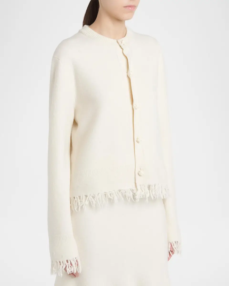 Bottega Veneta Intrecciato Button Fringed Wool Crewneck Cardigan | Thumbnail 4 Bottega Veneta Intrecciato Button Fringed Wool Crewneck Cardigan | Thumbnail 4