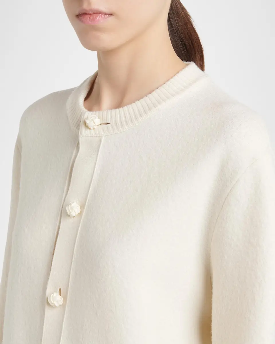 Bottega Veneta Intrecciato Button Fringed Wool Crewneck Cardigan | Thumbnail 5 Bottega Veneta Intrecciato Button Fringed Wool Crewneck Cardigan | Thumbnail 5