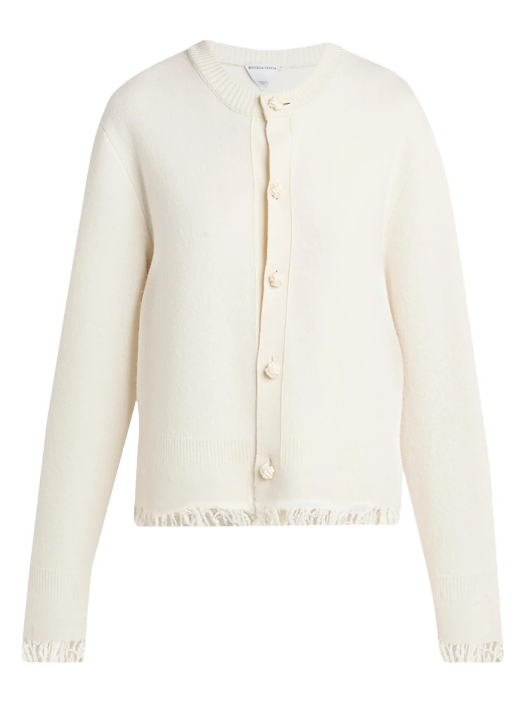 Bottega Veneta Intrecciato Button Fringed Wool Crewneck Cardigan