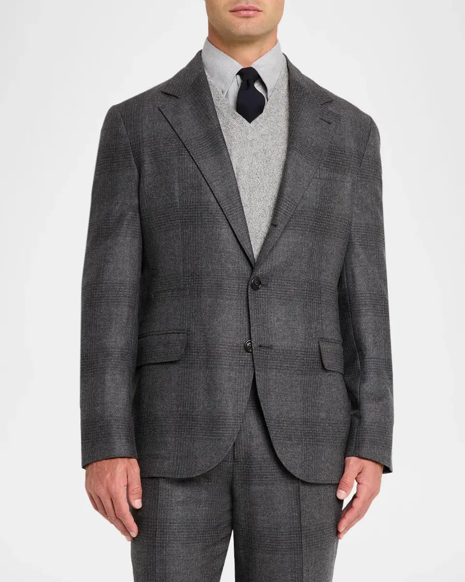 Brunello Cucinelli Men's Wool Plaid Two-Piece Suit | Thumbnail 4 Brunello Cucinelli Men's Wool Plaid Two-Piece Suit | Thumbnail 4