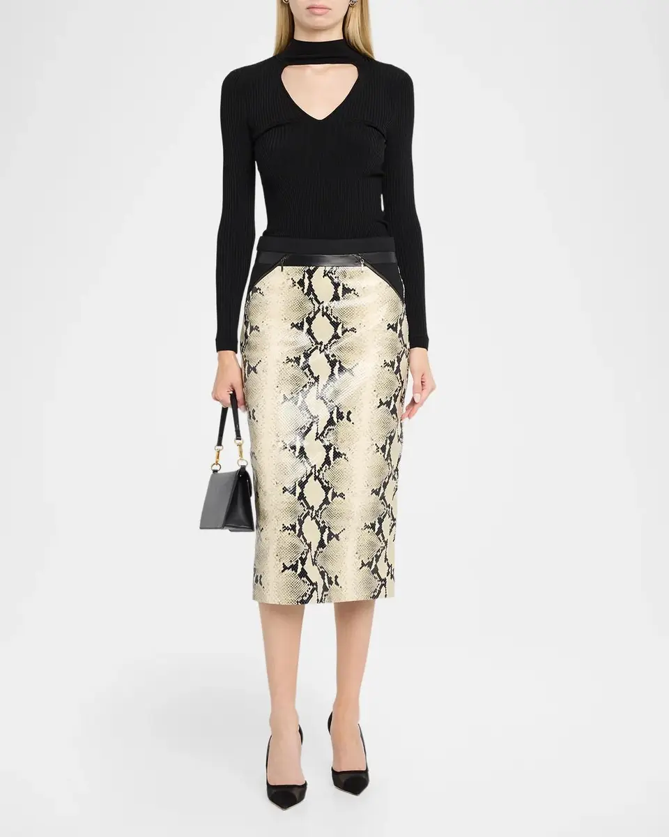 Maria McManus Blocked Python Embossed Leather Midi Pencil Skirt | Thumbnail 2