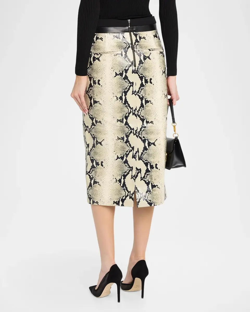 Maria McManus Blocked Python Embossed Leather Midi Pencil Skirt | Thumbnail 3
