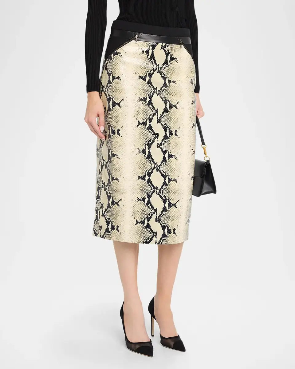 Maria McManus Blocked Python Embossed Leather Midi Pencil Skirt | Thumbnail 4