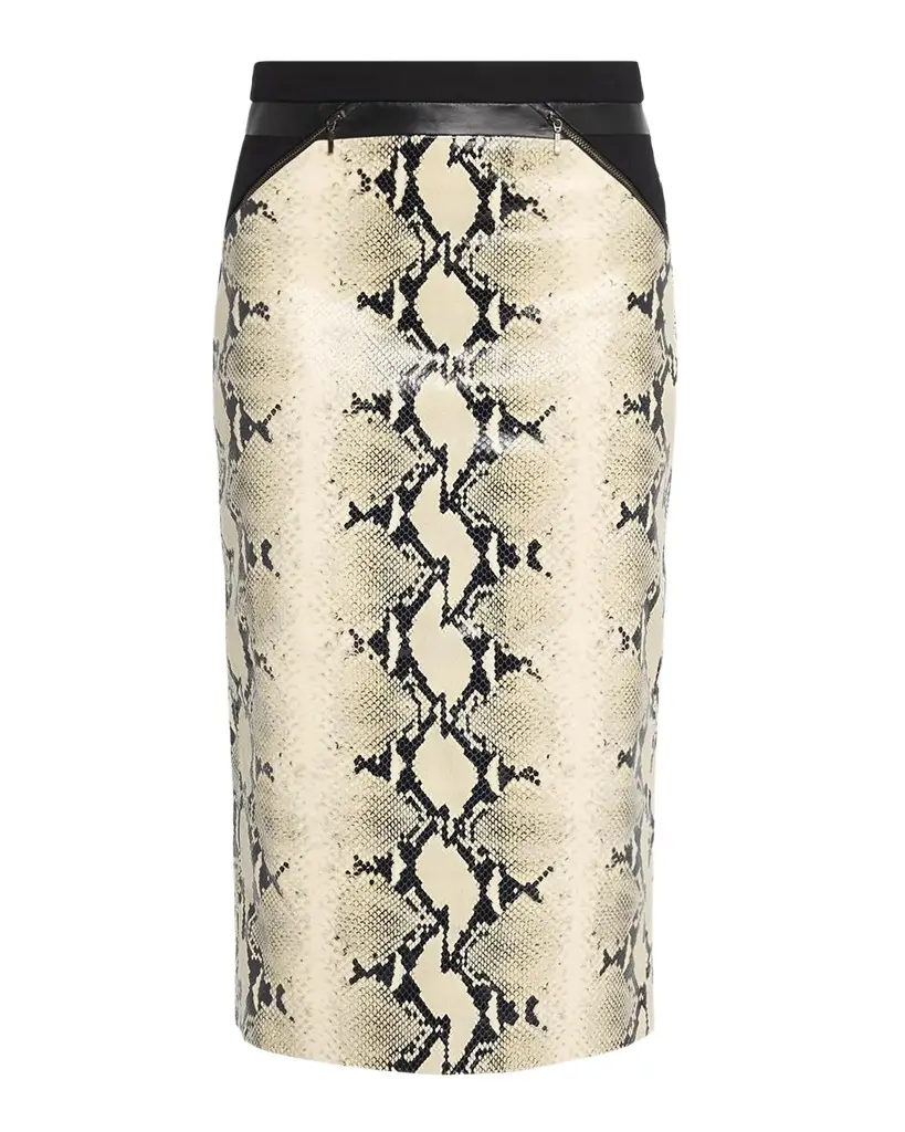 Maria McManus Blocked Python Embossed Leather Midi Pencil Skirt