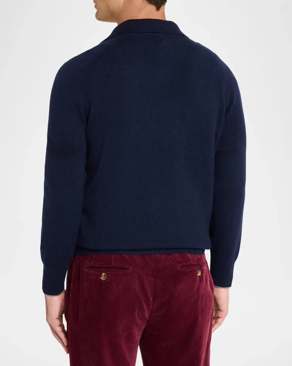 Brunello Cucinelli Men's Cashmere Knit Polo Sweater | Thumbnail 3 Brunello Cucinelli Men's Cashmere Knit Polo Sweater | Thumbnail 3