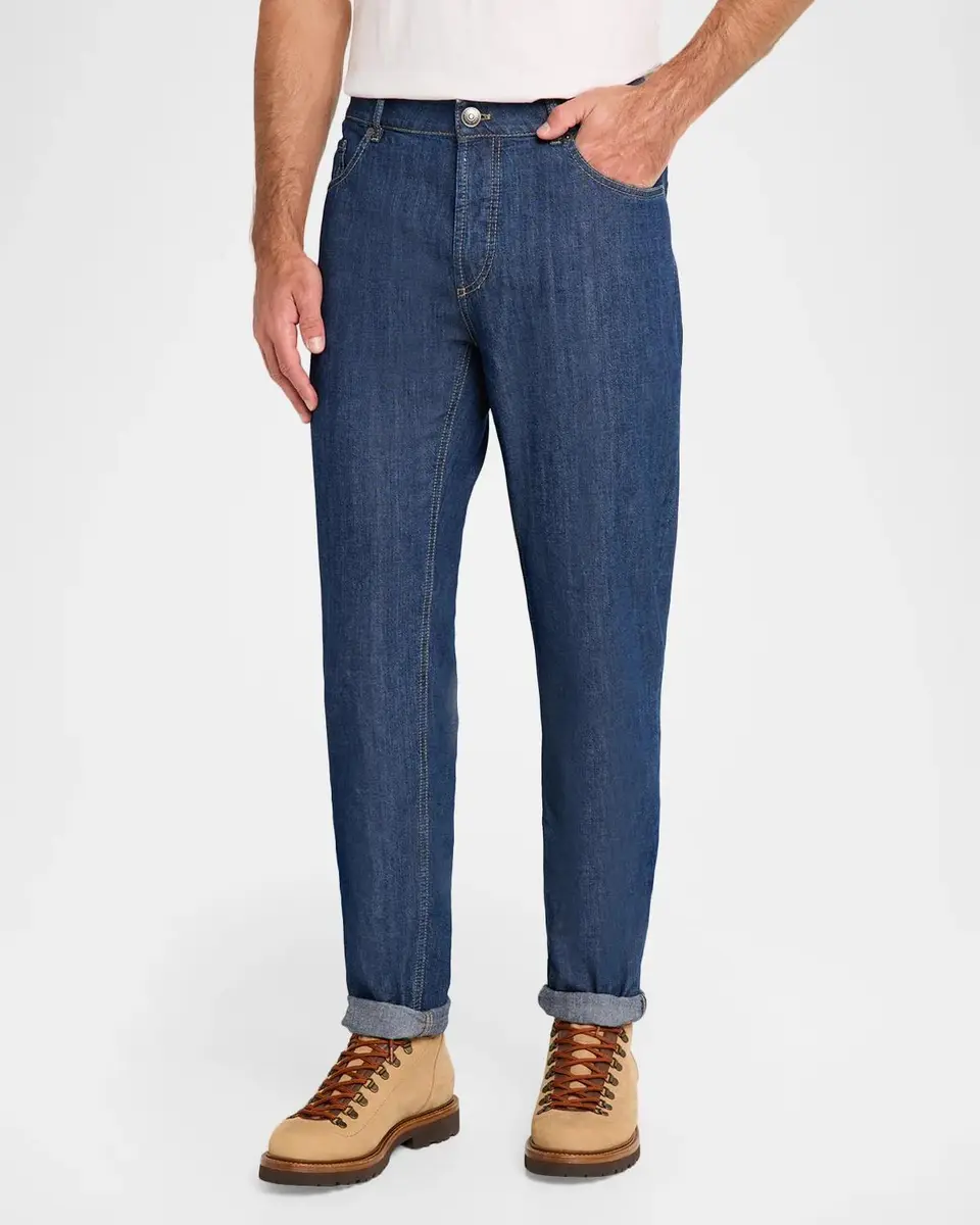 Brunello Cucinelli Men's Straight-Leg Denim Five-Pocket Pants | Thumbnail 4 Brunello Cucinelli Men's Straight-Leg Denim Five-Pocket Pants | Thumbnail 4