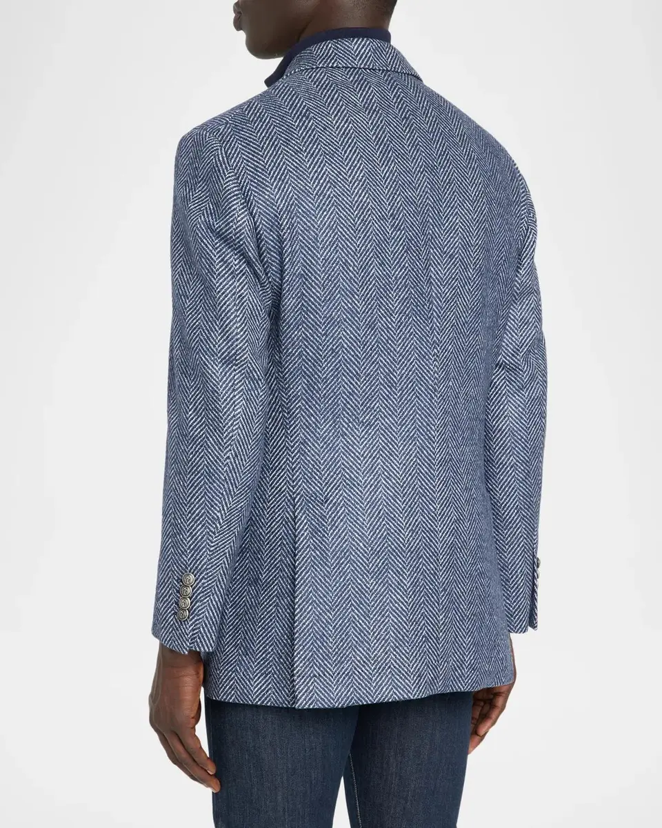 Brunello Cucinelli Men's Wool and Silk Chevron Field Jacket with Zipped Bib | Thumbnail 3 Brunello Cucinelli Men's Wool and Silk Chevron Field Jacket with Zipped Bib | Thumbnail 3