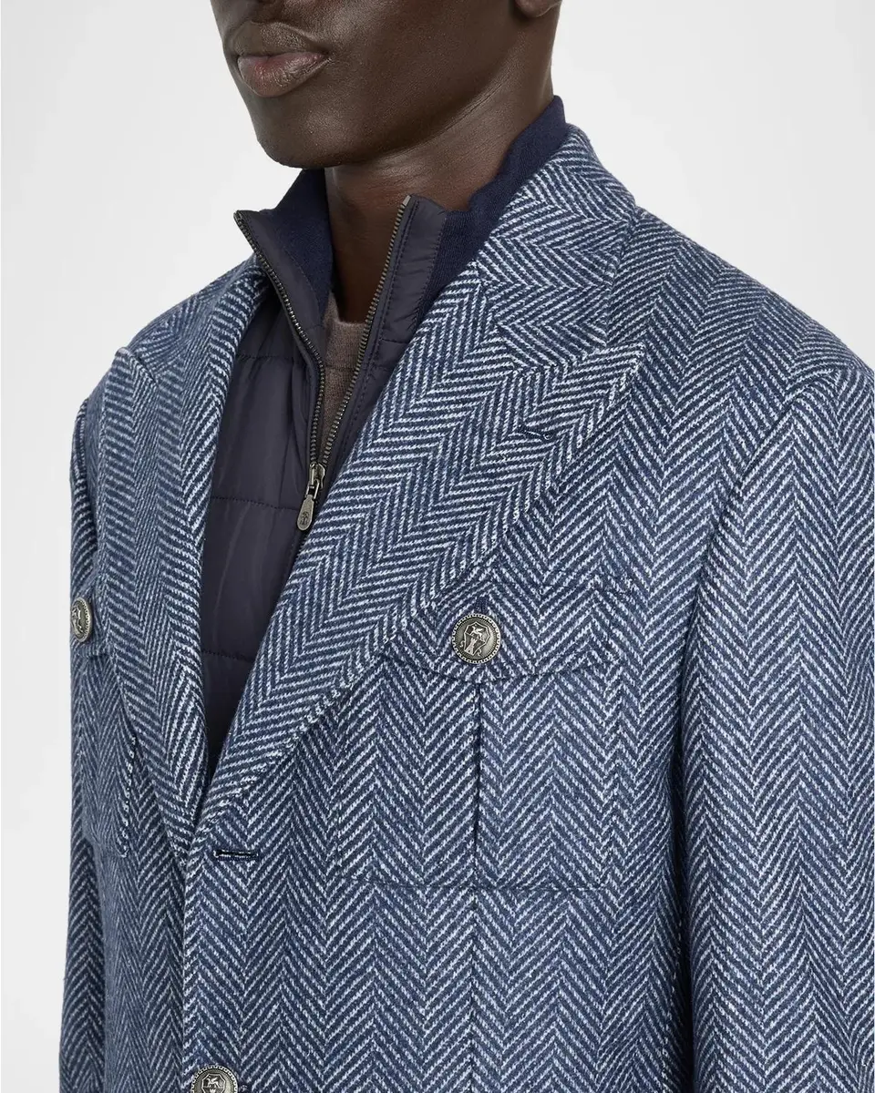 Brunello Cucinelli Men's Wool and Silk Chevron Field Jacket with Zipped Bib | Thumbnail 5 Brunello Cucinelli Men's Wool and Silk Chevron Field Jacket with Zipped Bib | Thumbnail 5