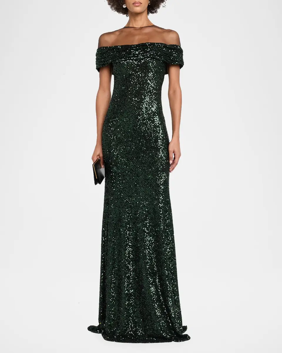 Naeem Khan Off-The-Shoulder Sequined Illusion Gown | Thumbnail 2 Naeem Khan Off-The-Shoulder Sequined Illusion Gown | Thumbnail 2