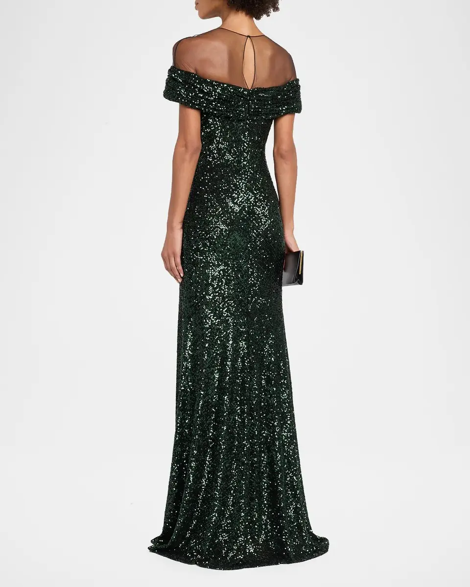 Naeem Khan Off-The-Shoulder Sequined Illusion Gown | Thumbnail 3 Naeem Khan Off-The-Shoulder Sequined Illusion Gown | Thumbnail 3