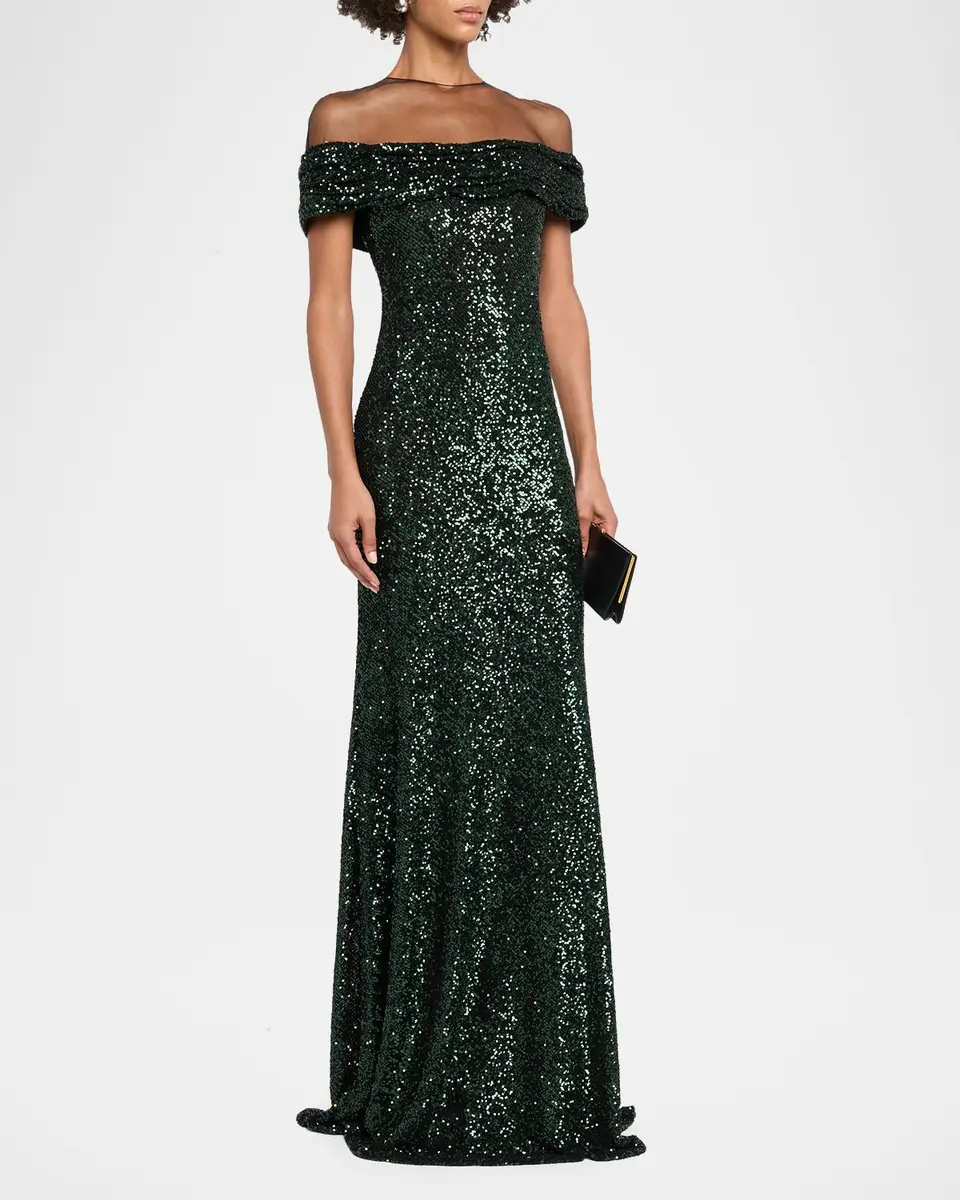 Naeem Khan Off-The-Shoulder Sequined Illusion Gown | Thumbnail 4 Naeem Khan Off-The-Shoulder Sequined Illusion Gown | Thumbnail 4