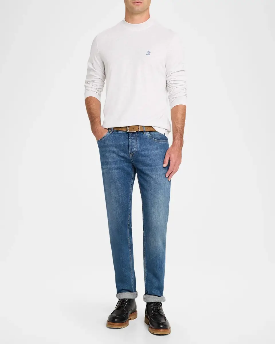 Brunello Cucinelli Men's Cotton Crest Mock Neck T-Shirt | Thumbnail 2 Brunello Cucinelli Men's Cotton Crest Mock Neck T-Shirt | Thumbnail 2