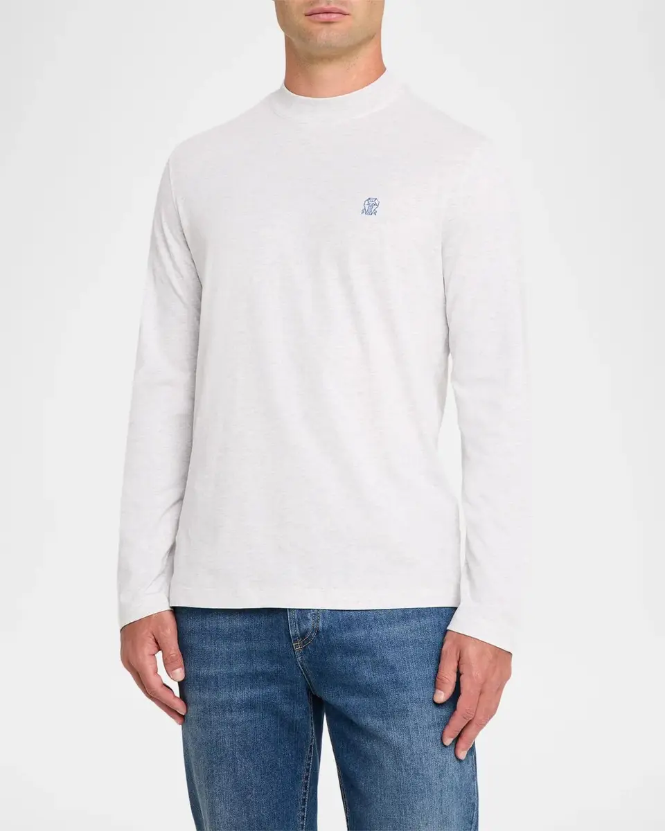 Brunello Cucinelli Men's Cotton Crest Mock Neck T-Shirt | Thumbnail 4 Brunello Cucinelli Men's Cotton Crest Mock Neck T-Shirt | Thumbnail 4