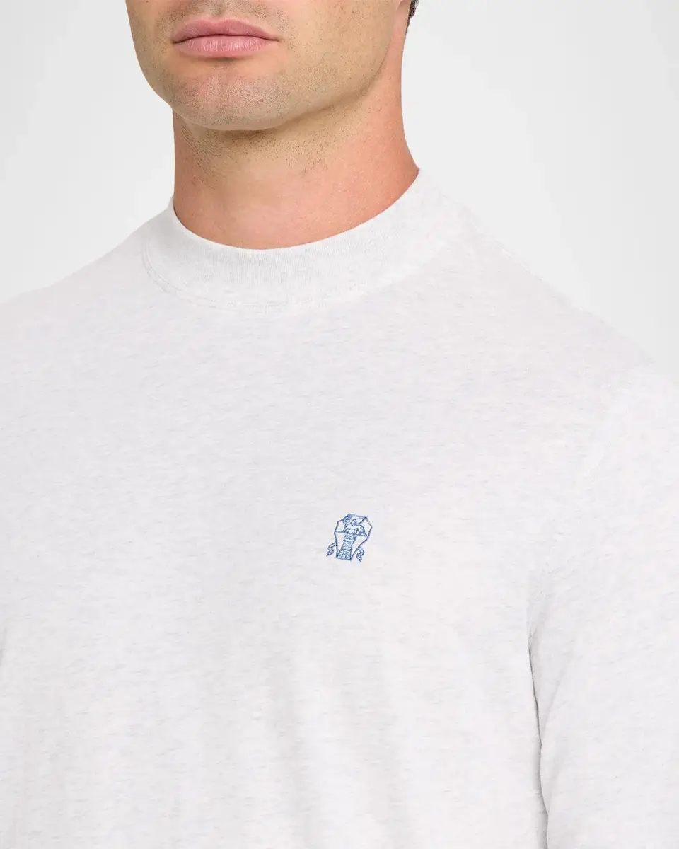 Brunello Cucinelli Men's Cotton Crest Mock Neck T-Shirt | Thumbnail 5 Brunello Cucinelli Men's Cotton Crest Mock Neck T-Shirt | Thumbnail 5