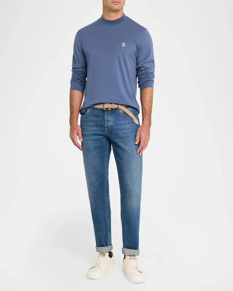 Brunello Cucinelli Men's Cotton Crest Mock Neck T-Shirt | Thumbnail 2 Brunello Cucinelli Men's Cotton Crest Mock Neck T-Shirt | Thumbnail 2