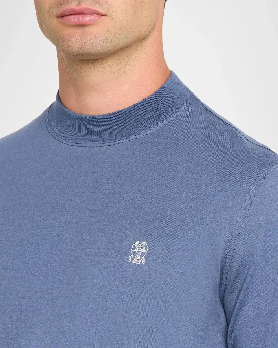 Brunello Cucinelli Men's Cotton Crest Mock Neck T-Shirt | Thumbnail 5 Brunello Cucinelli Men's Cotton Crest Mock Neck T-Shirt | Thumbnail 5