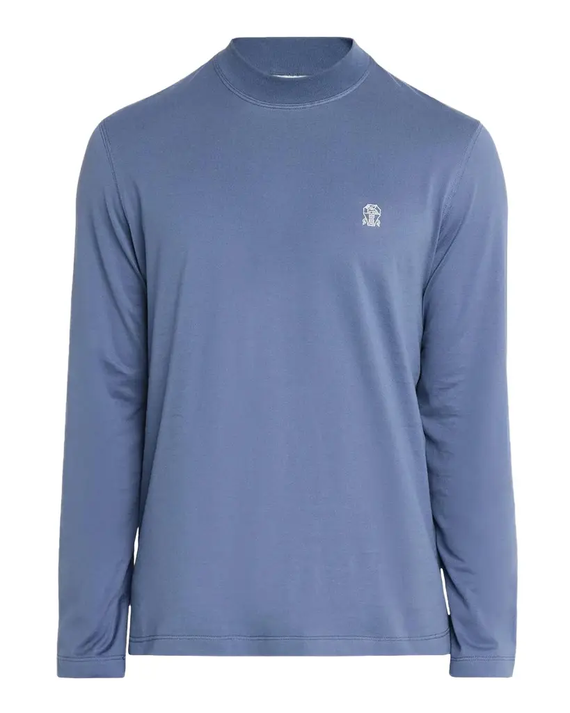 Brunello Cucinelli Men's Cotton Crest Mock Neck T-Shirt