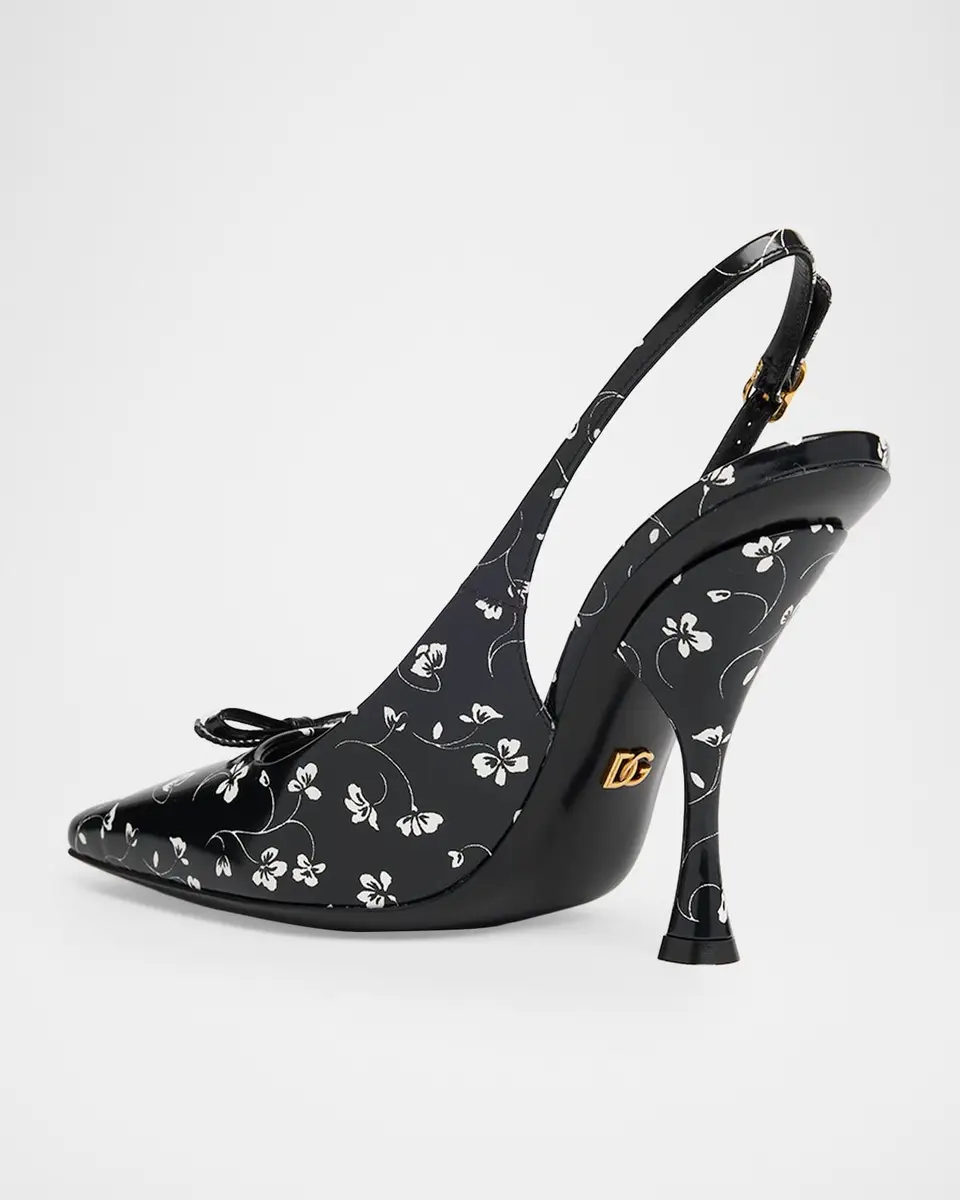 Dolce & Gabbana 105mm Floral Leather Slingback Pumps | Thumbnail 4 Dolce & Gabbana 105mm Floral Leather Slingback Pumps | Thumbnail 4