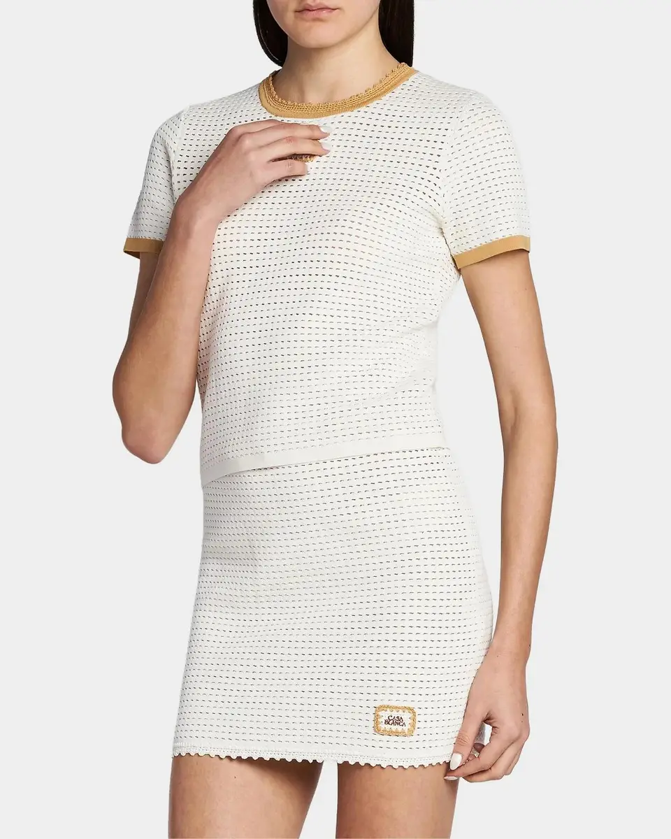 Casablanca Perforated Cotton Knit Crewneck T-Shirt | Thumbnail 4