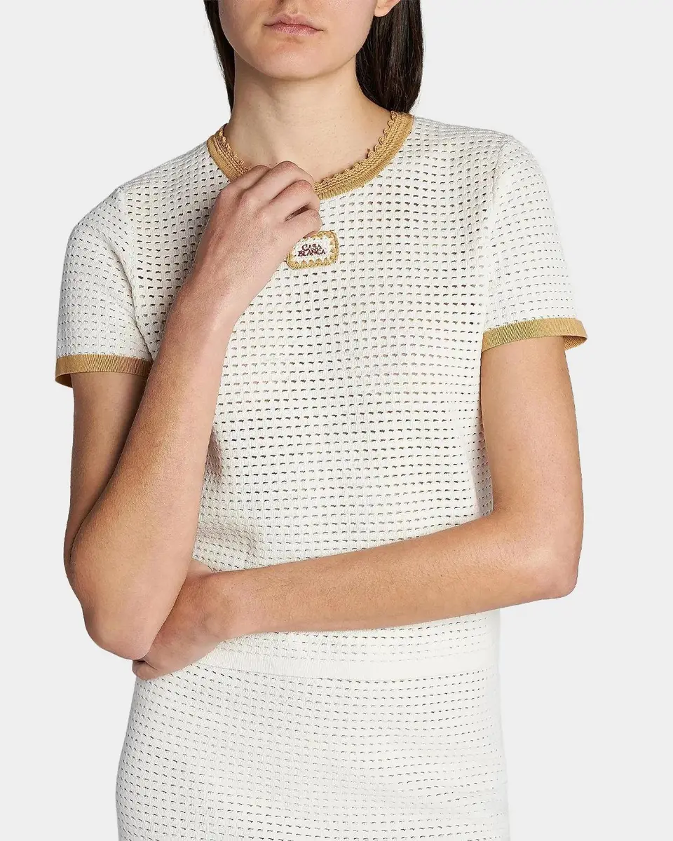 Casablanca Perforated Cotton Knit Crewneck T-Shirt | Thumbnail 5