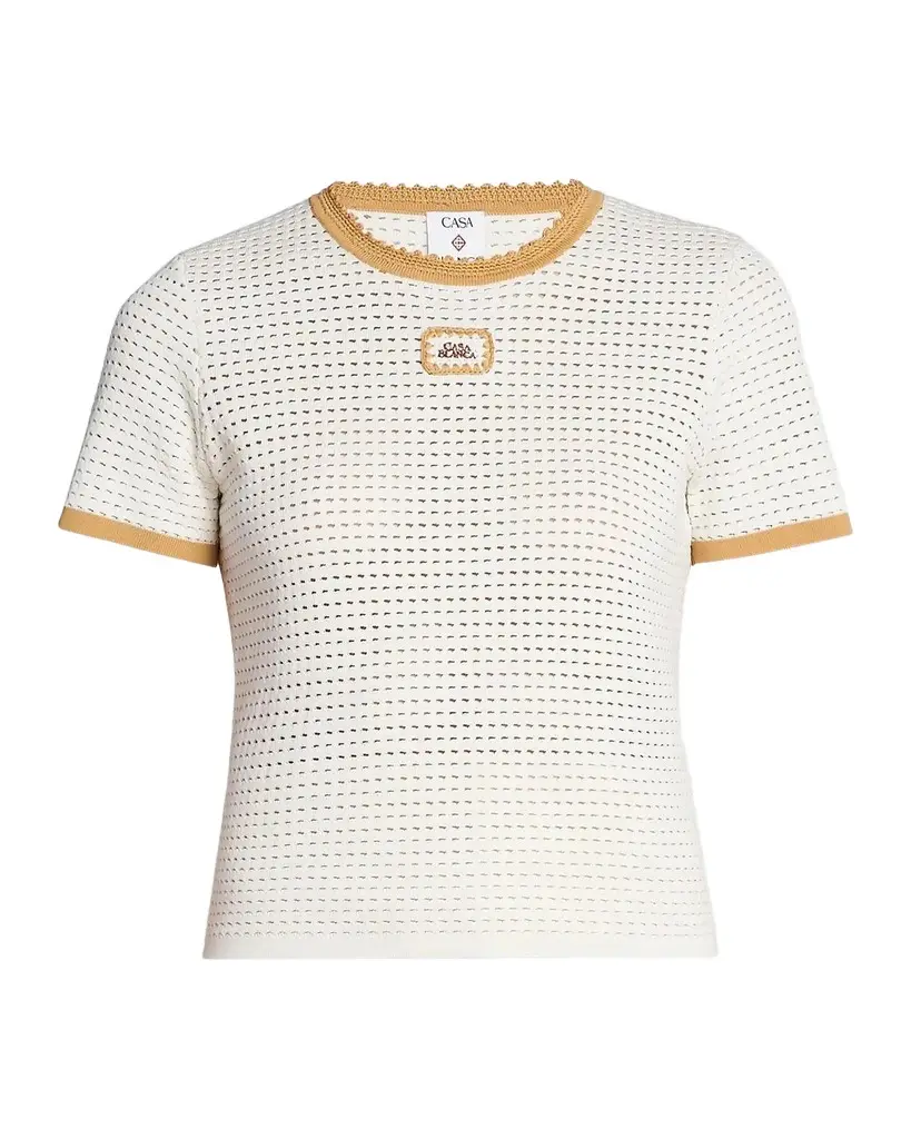 Casablanca Perforated Cotton Knit Crewneck T-Shirt